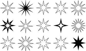 Collection of black and white starburst shapes in various styles and outline types vector