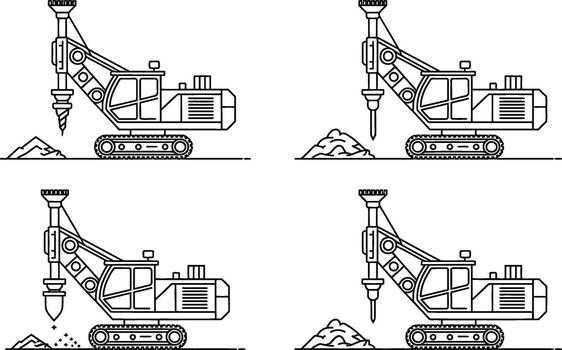 Illustrated sequence of a drilling machine in operation during construction projects vector