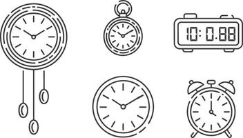 Collection of classic and modern timekeeping devices representing different styles and time measurement tools vector