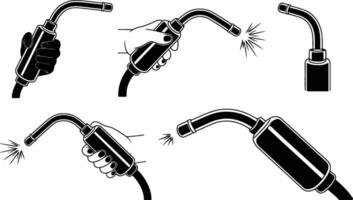 Set of welding torch icons in black and white depicting industrial processes vector