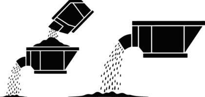 Illustration depicting pouring grains into containers with a minimalist black and white style. vector