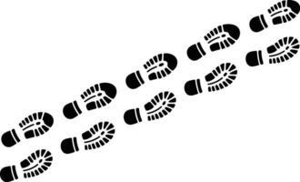 Black footprint trails on white background depicting walking steps and movement vector