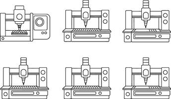 Line art illustration set of a cnc milling machine featuring manufacturing and engineering concepts vector
