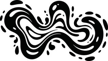 Abstract black and white splatter graphic representing motion fluidity and flow on white background vector