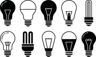 Set of diverse light bulb icons representing energy efficiency and modern lighting technology vector