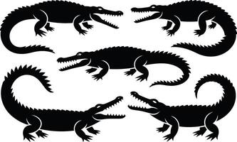 illustrations of various angry alligator silhouettes for design and wildlife projects vector