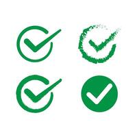 Check mark green icon button set. Isolated checkmark symbol, right sign concept vector
