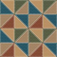 Patchwork quilt seamless pattern with stitched triangles and polka dots in earth tones for fabric, wallpaper, packaging and home decor vector