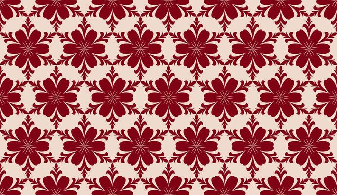 Seamless red floral damask pattern on beige background for wallpaper fabric gift wrap and packaging