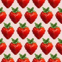 Strawberry seamless pattern, pixel art background for fabric prints, web banners, packaging, labels and summer decor vector