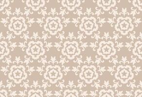 Beige seamless damask pattern with floral scroll ornament background for tileable fabric, wallpaper and decor projects vector