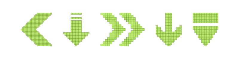 Green pixel arrow icons for web ui buttons pointers and menu graphics vector