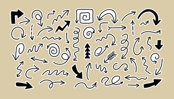Hand drawn doodle arrows set on beige background for presentations infographics direction signs icons pointer design bundle vector