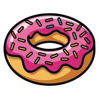 Donut isolated on a white background. Cute, colorful and glossy donuts with pink glaze and multicolored powder. Simple modern design. vector