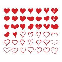 Set of Red Heart Illustrations in Different Styles and Poses vector