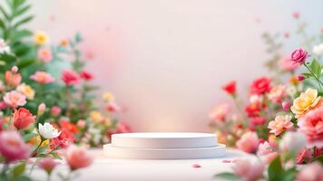 Minimalist Podium for Product Display with Soft Pastel Background. photo