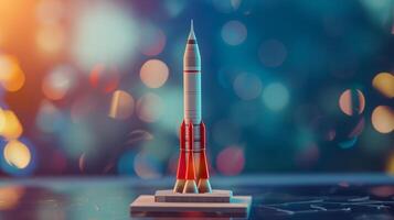 This detailed model of a rocket is displayed, highlighting engineering concepts for learning. photo