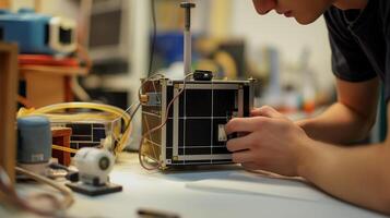 This Students engage in a hands-on AI project using advanced materials and technology. photo