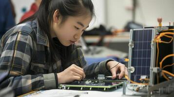 This dedicated learner excels in an engineering and circuit design project during class. photo
