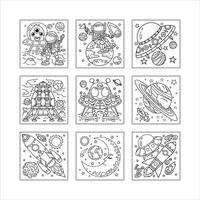 Outer Space Coloring Page Illustration With Astronauts Planets Rockets And Aliens vector