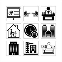 Business And Work Icon Set Showing Presentation Teamwork And Buildings Black vector