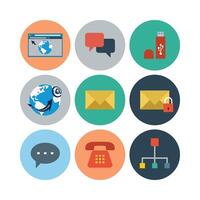 Communication Technology Icons Set On Colorful Circular Backgrounds For Web Design vector