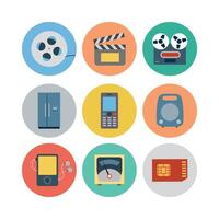 Flat Design Collection Of Media,Technology,And Household Icons On Colorful Circular Backgrounds vector