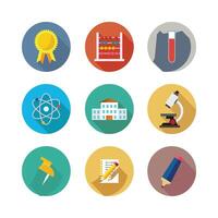 Education Icon Set With Abacus Microscope Award And School Building Flat Design vector