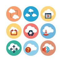 Cloud Computing Service Icons Set Illustration Various Functions And Services Flat Design Style Colorful Circles vector