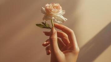 This Hand displays a beautifully manicured nail while gently holding a soft flower. photo