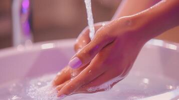 This Gently washing hands in warm water during a relaxing manicure session. photo