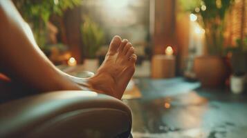 This Enjoy a relaxing pedicure session with a beautiful foot in a calming spa environment. photo
