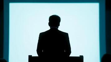 This lawyer speaks to an audience from a podium while delivering a presentation at a conference. photo