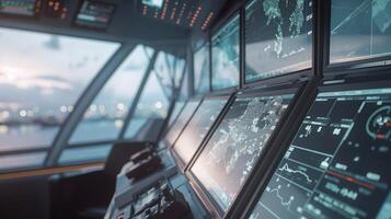 This Advanced control center oversees maritime operations with top navigation and communication tools. photo