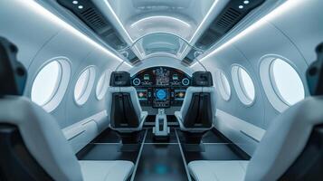 This Modern cockpit with sleek displays and comfy seating for efficient operations. photo