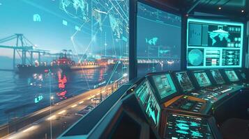 This Control systems enhance maritime monitoring with real-time analytics and data visualization. photo