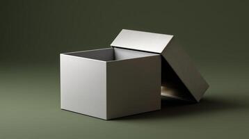 A partially opened gift box sits on a calm surface, inviting curiosity about its hidden treasures. The sleek design and subtle colors enhance the anticipation of the surprise within. photo