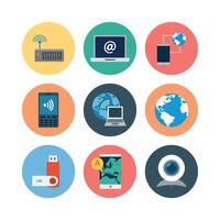 Internet Technology And Communication Devices Flat Icons In Colorful Circles Illustration vector