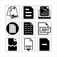Collection Of Black And White File Format Icons Documents And Electronic Data vector