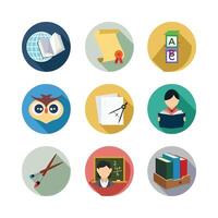 Flat Design Education Icons For Learning And Academic Concepts Including Books And Classroom Symbols vector