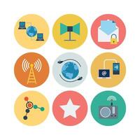 Communication And Networking Flat Icons Set In Circles For Media And Technology vector