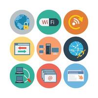 Internet And Networking Icons Set Flat Design Style Network Connection Concepts vector
