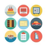 Flat Icon Set Representing Everyday Objects And Activities In Modern Minimalist Style Design vector