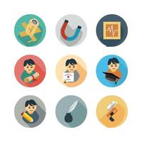 Education And Learning Icon Set With Academic Tools And Student Characters Isolated On White vector