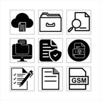 Set Of File Management Icons Including Cloud Storage And Document Security Features vector