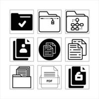 Black And White Icon Set Representing Folders And Documents For User Interface Design vector