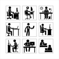 Business Person Pictogram Set Working On Computer Devices In Office Workplace vector