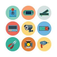 Electronics Equipment And Tools Icons Set With Game Drill Battery Ram vector