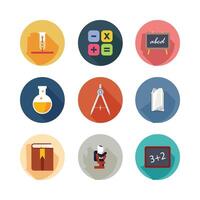 Educational Icons Featuring School Supplies Science Tools And Classroom Objects In Flat Design Style vector