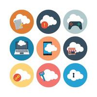 Cloud Computing Services And Applications Represented By Flat Icons On A White Background Set vector